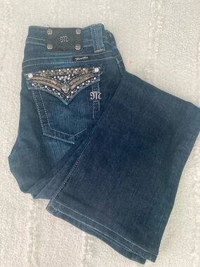 Miss Me Dark Blue Embellished Flare Jeans